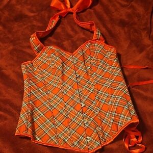 Chic Red Plaid Halter Blouse